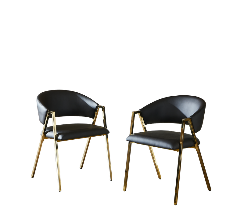 Lot De 2 Chaises De Salle à Manger, 59x56x77 Cm, Assise Confortable, Pu, Métal, Noir+doré