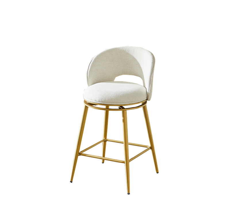 Tabouret De Bar Pivotant, Rotation 360, Avec Repose Pieds, Tissu Chenille, Beige+doré