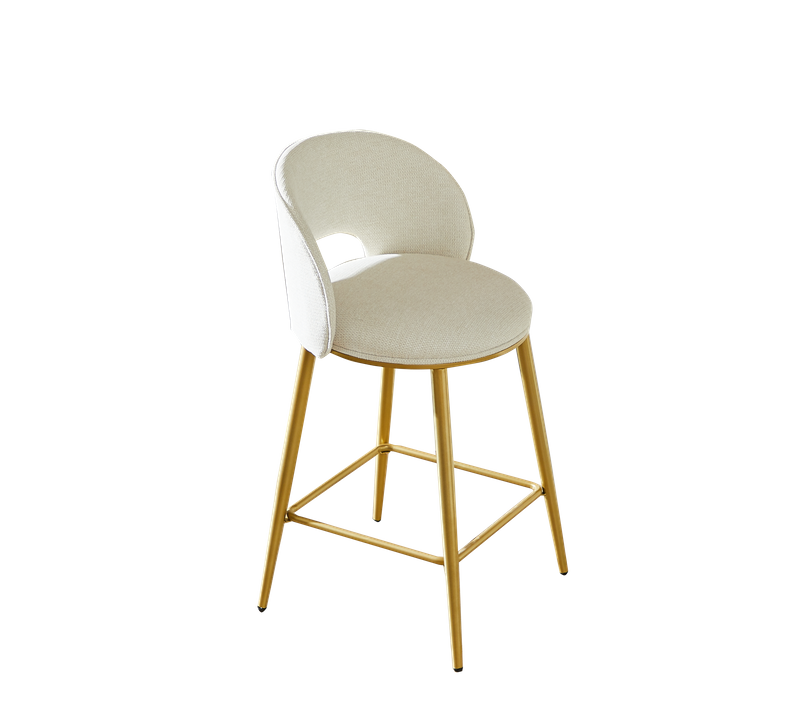 Tabouret De Bar, Hauteur D'assise 67 Cm, Dossier Ajouré Ergonomique, Tissu Chenille, Beige+doré