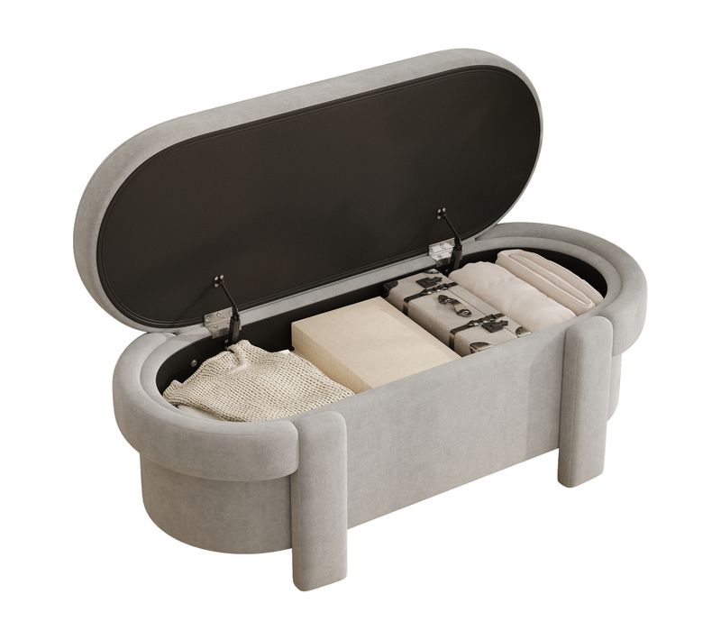 Banc Coffre 121,5x49x44,5 Cm, Rangement Avec Couvercle, Structure En Bois, Fleece, Gris
