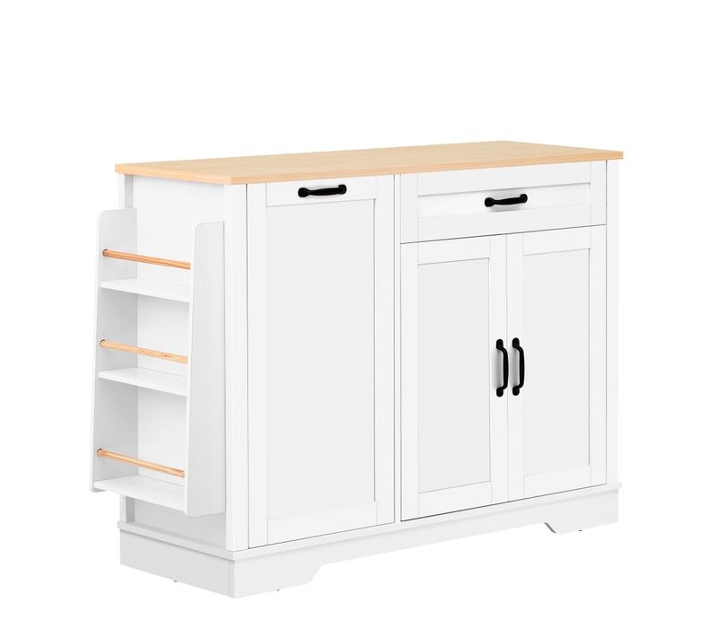 Buffet De Cuisine 115x40x87cm, 2 Tiroirs Et 2 Portes En Mdf, Couleur Blanc Et Bois