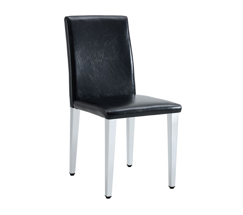 Lot De 4 Chaises Salle à Manger, H 90 Cm, Assise Mousse Pu, Metal, Noir Et Argent