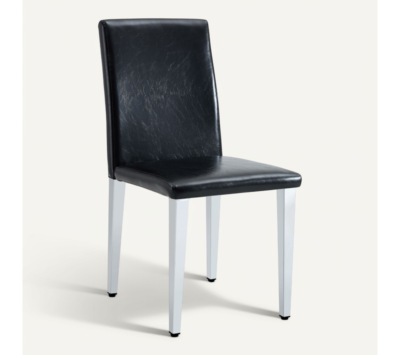 Lot De 2 Chaises De Salle à Manger, H90 Cm, Assise Pu Noir, Pieds Metal Argente, Charge 120 Kg