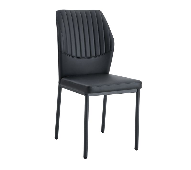 Lot De 4 Chaises De Salle à Manger, H93 Cm, Dossier Rayures Verticales, Métal Pu, Noir