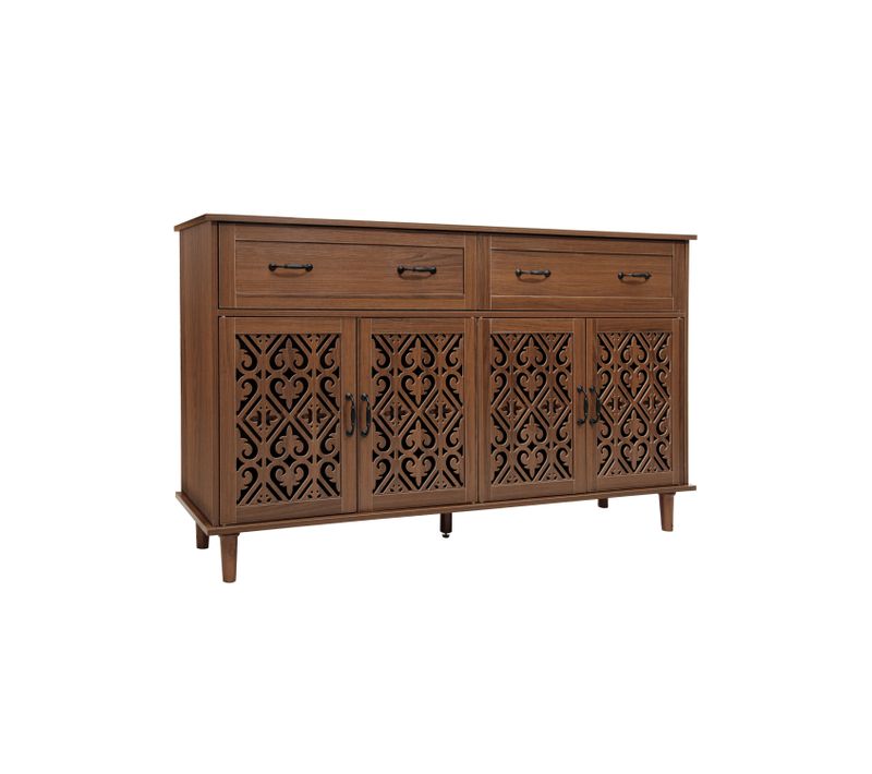 Buffet Bas 150x40x90.5 Cm, 4 Portes, 2 Tiroirs, Panneaux De Particules, Bois, Couleur Brun