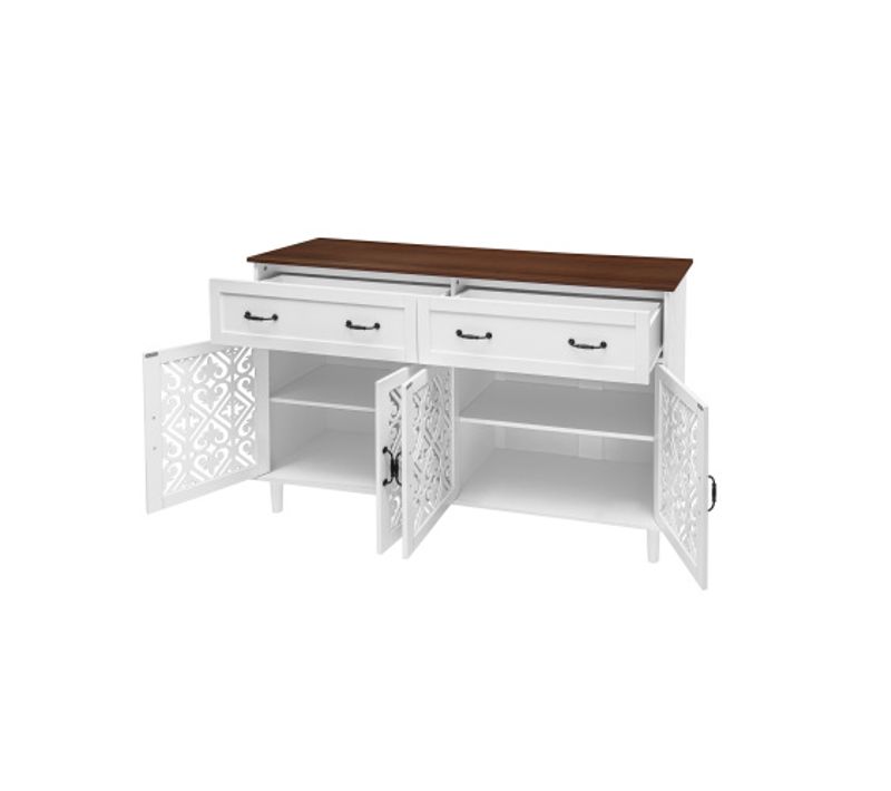 Buffet Bas 150x40x90.5 Cm, 4 Portes 2 Tiroirs, Panneaux De Particules, Blanc+brun