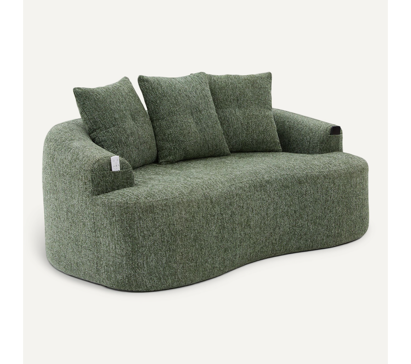 Canapé Compressé 2 Places 164x92x77cm, Assise Profonde, Chenille, Couleur Vert Olive