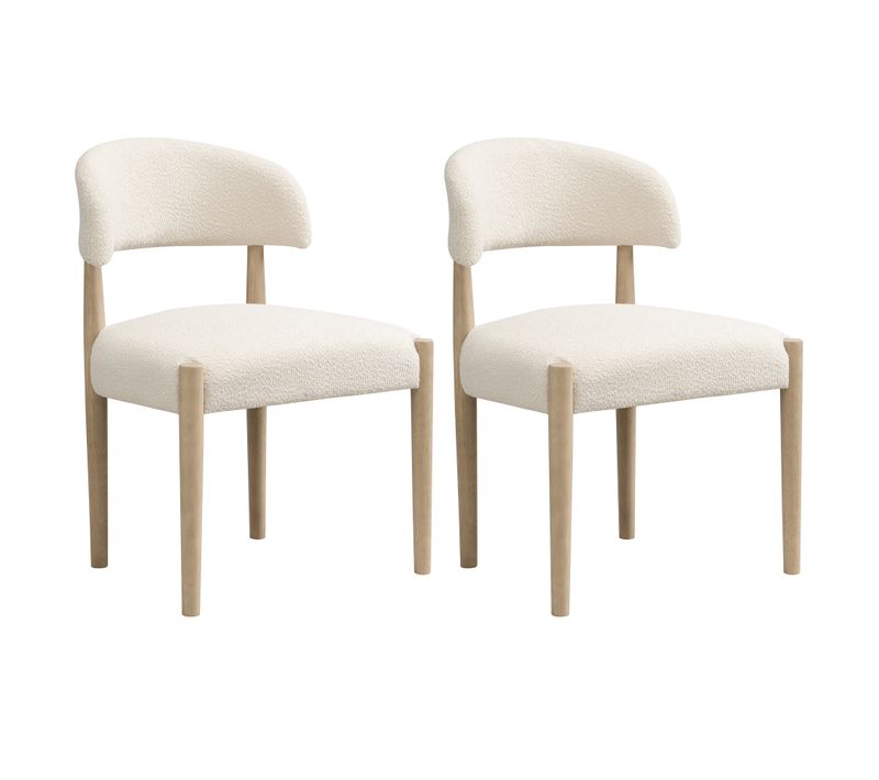 Lot De 2 Chaises De Salle à Manger, Assise Bouclé, Bois, Couleur Naturelle Et Beige