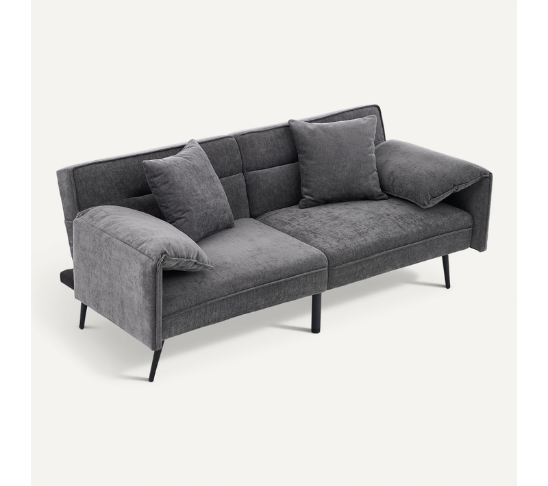 Canapé Convertible 2 Places 167,5x73x70 Cm, Dossier Réglable 100 à 180, Tissu, Métal, Couleur Gris