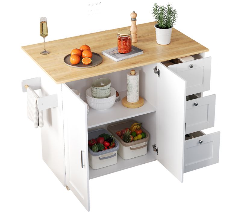 Buffet De Cuisine 135x44-70x90 Cm, Plateau Rabattable, Mdf, Blanc Et Bois