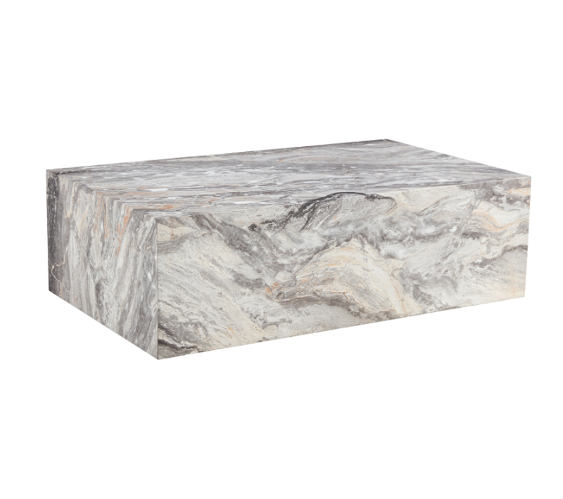 Table Basse Rectangulaire 90x50x30 Cm, Avec Motif De Marbre En Mdf, Design Monobloc Stable, Grise