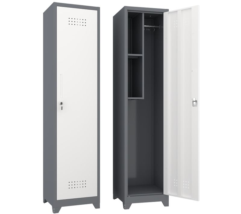 Armoire De Rangement 40x40x165 Cm, Penderie Balais Étroite, 1 Porte, Métal, Gris+blanc