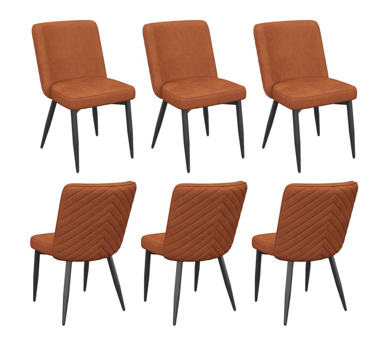 Lot De 6 Chaises De Salle à Manger, Assise Confortable, Metal Et Velours, Couleur Orange