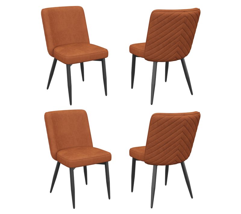 Lot De 4 Chaises De Salle à Manger, Assise Confortable, Metal Et Velours, Couleur Orange