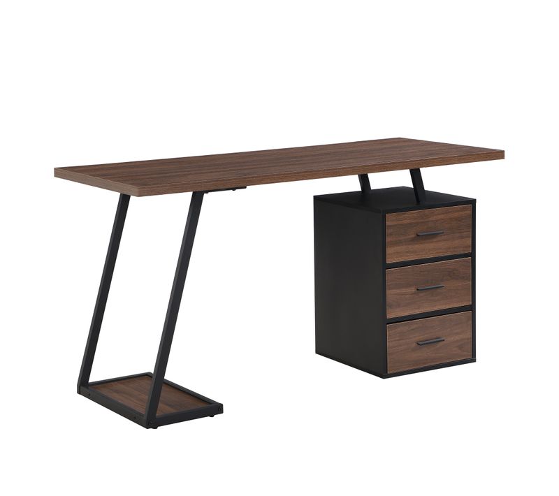 Bureau 138.5x58x75 Cm, 3 Tiroirs Soft Close, Mdf, Métal Noir, Marron Foncé