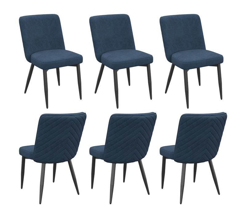 Lot De 6 Chaises De Salle à Manger, Assise Confortable, Metal Et Velours, Couleur Bleu
