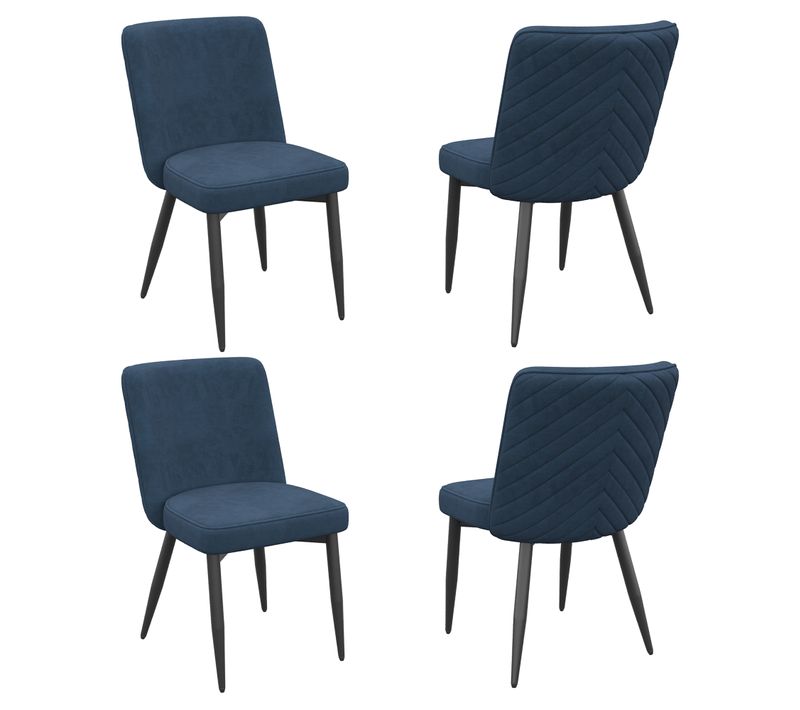 Lot De 4 Chaises De Salle à Manger, Assise Confortable, Metal Et Velours, Couleur Bleu