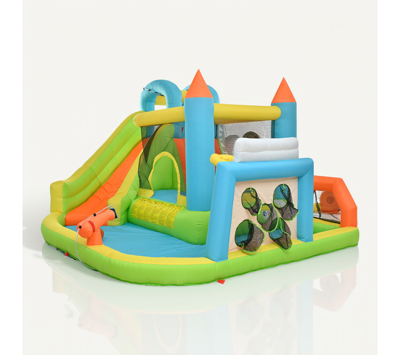 Château Gonflable 360x320x200 Cm, Toboggan Et Piscine, Tissu Oxford, Multicolore