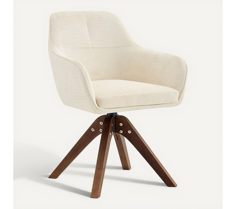 Lot De 2 Chaise De Salle à Manger H 82 Cm, Pivotante 360, Tissu, Bois, Beige Et Marron