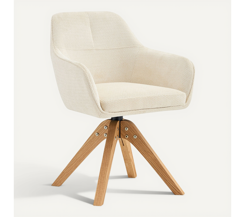 Lot De 2 Chaises De Salle à Manger, Pivotantes 360 Degres, Tissu Beige, Bois