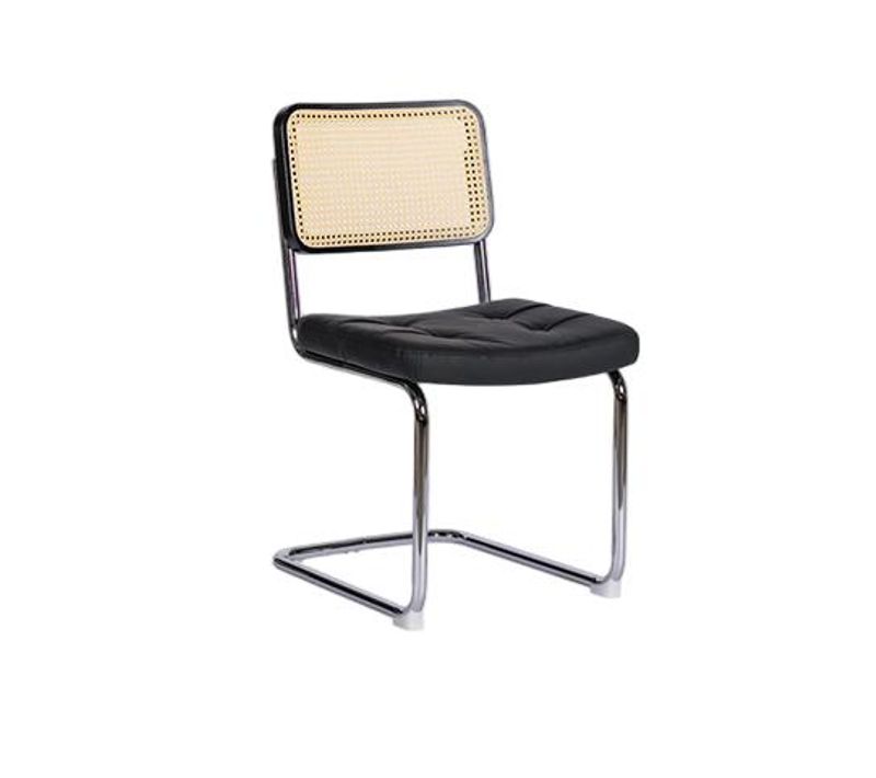 Lot De 2 Chaises Salle à Manger, Design Cantilever Moderne, Acier Chromé, Rotin, Pu, Noir