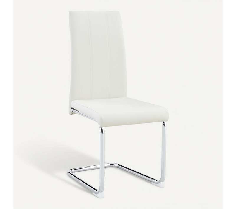 Lot De 2 Chaise De Salle à Manger, Dossier Haut, Design Moderne, Métal Et Pu, Blanc