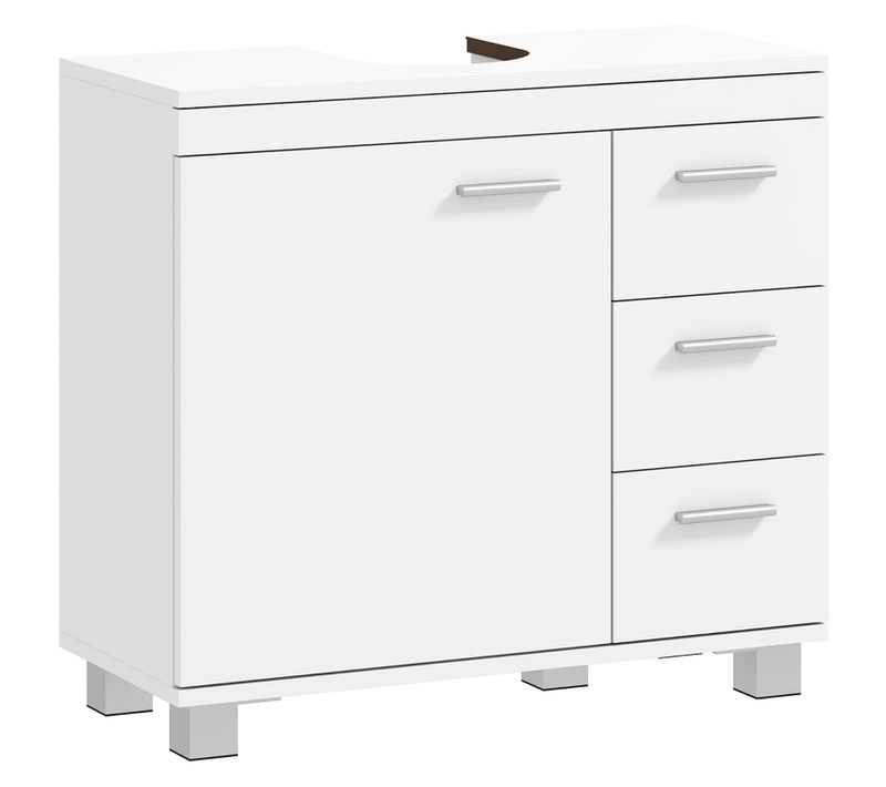 Meuble Sous Lavabo 70x30x64 Cm, 2 Étagères, 3 Tiroirs Et Portes Soft Close, Mdf Blanc