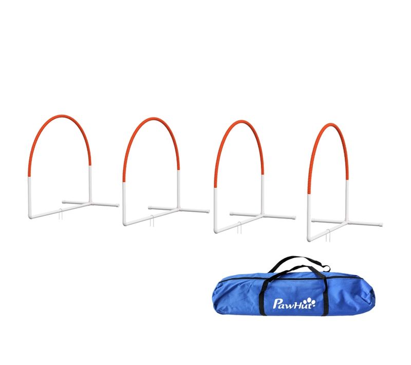 Set D Agility Pour Chien 89x69x99 Cm, 4 Pièces Avec Sac Et Piquets De Sol, Plastique, Blanc