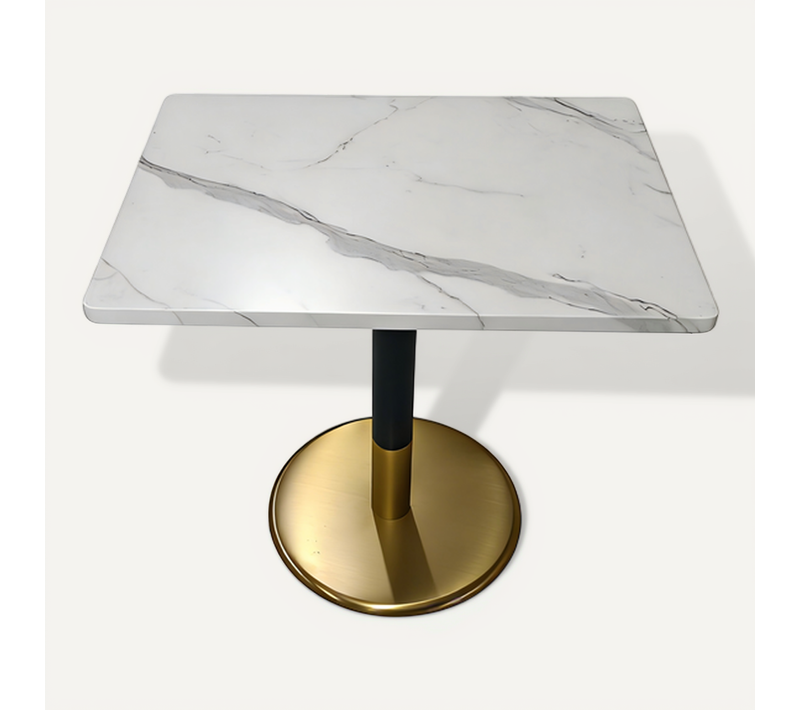 Table à Manger 80x60x75cm, Design Moderne, Mdf Et Métal, Couleur Blanc, Noir Et Doré