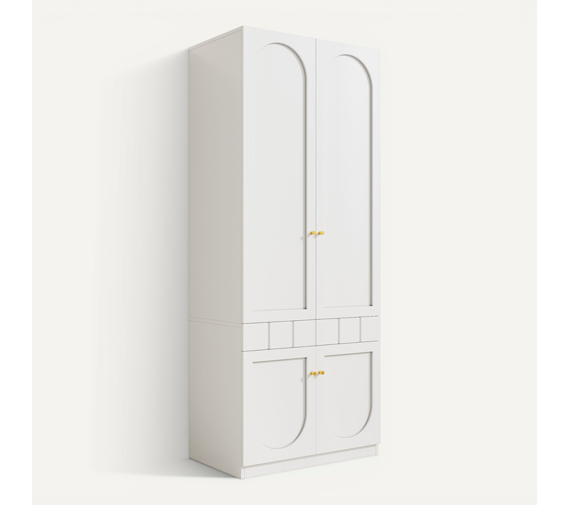 Armoire 2 Portes 80x50x200 Cm, Penderie Et 2 Tiroirs À Pression, Mdf Laqué, Couleur Blanc