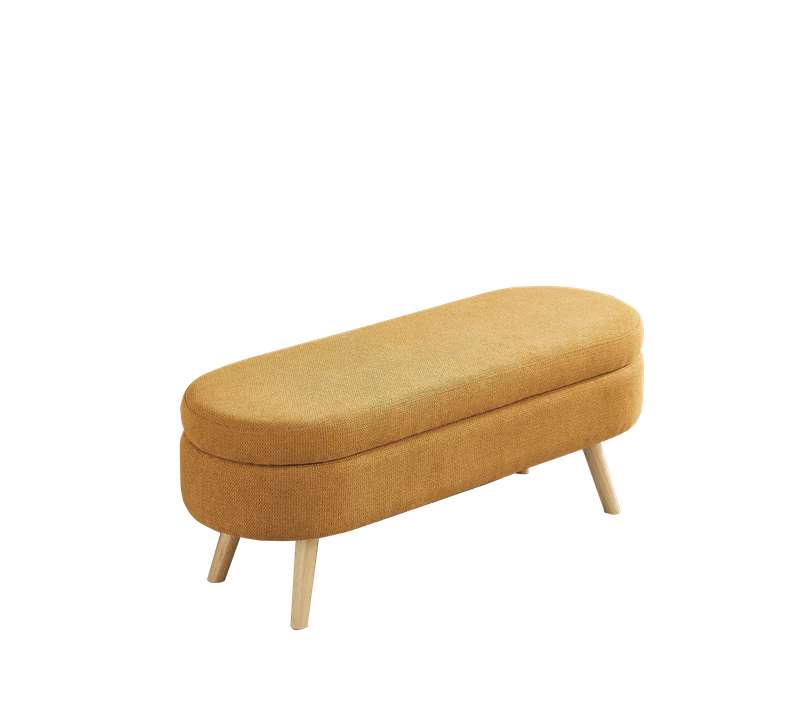 Banc Bout De Lit 110x40x42cm, Cadre En Mdf, Forme Ovale, Design Simple, Tissue, Jaune