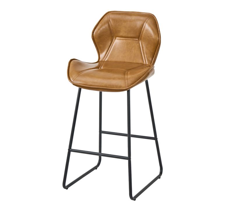 Lot De 2 Tabourets De Bar, Dossier Ergonomique Et Repose Pieds, Métal, Simili, Marron