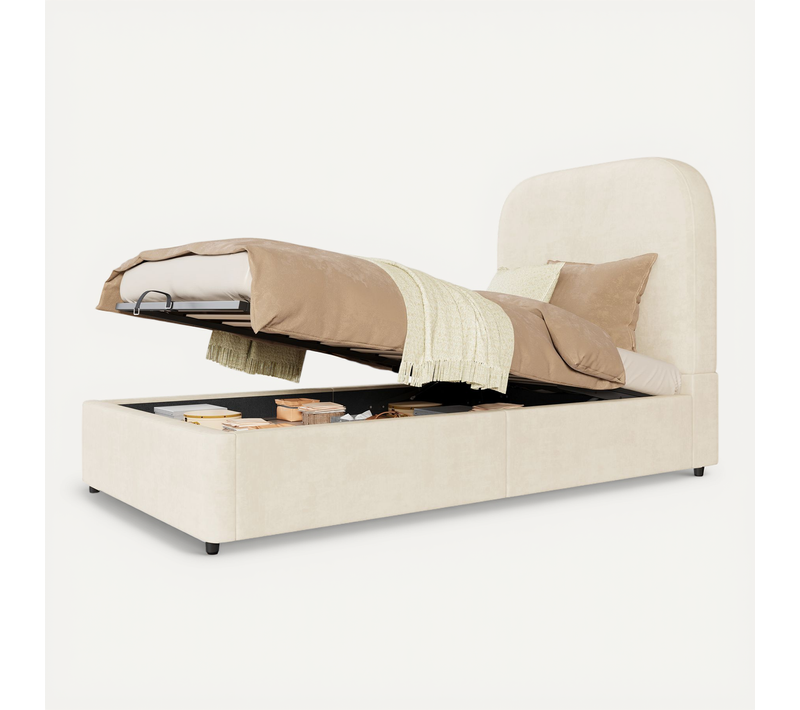 Lit 90x190cm, Lit Enfant, Lit Coffre Avec Sommier, Bois, Velours Respirant, Couleur Beige