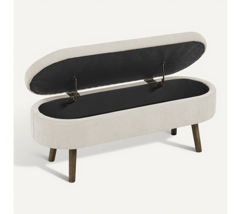 Banc Bout De Lit 110x40x42 Cm, Design Ovale, Structure En Bois, Tissu Chenille, Beige