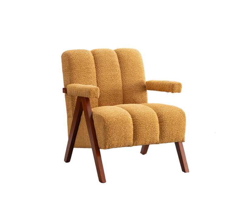 Fauteuil De Salon 77x68,4x77 Cm, Accoudoirs Courbés, Structure En Bois, Chenille Jaune