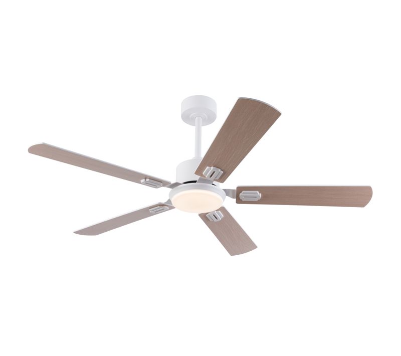 Ventilateur De Plafond 132 Cm, LED Dimmable, Télécommande 6 Vitesses, Métal Bois, Blanc Et Bois