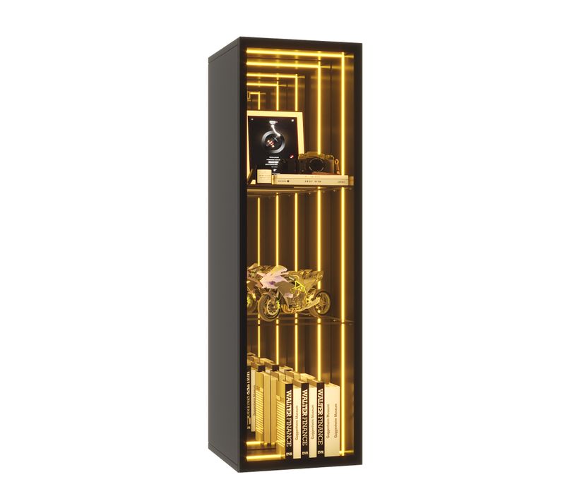 Vitrine 30x30x90 Cm, LED Intégrée Et étagères Réglables, Design Moderne, Mdf Verre Aluminium, Noir