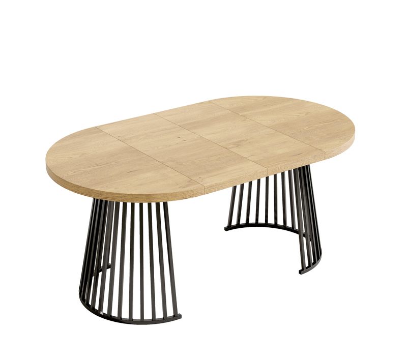 Table à Manger Extensible 100/138/176 X 100 X 76 Cm, Plateau Mdf, Métal, Couleur Noir Et Bois