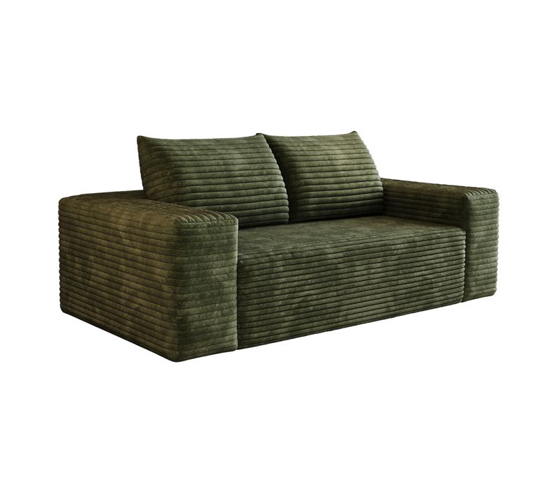 Canapé Fixe Compressé 180 Cm, Assise Profonde Confort Sans Montage, Tissu Côtelé Doux, Vert