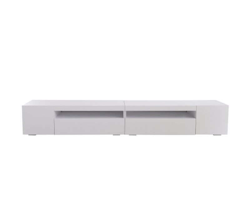 Meuble TV 240 Cm, Avec 4 Portes Et Bande LED, Blanc