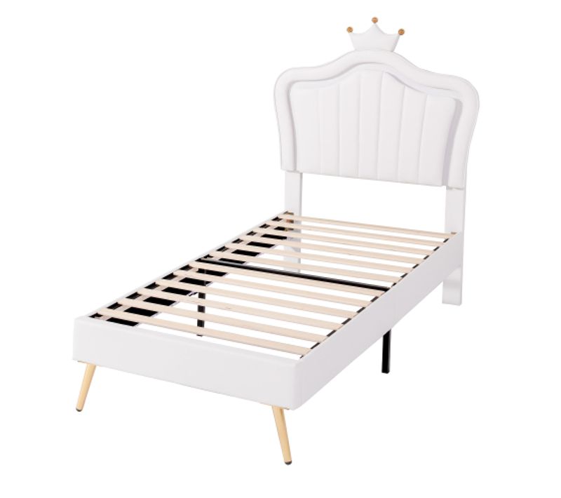 Lit Enfant 90x200 Cm, Tête De Lit Coquillage Avec LED, En Simili Cuir, Blanc