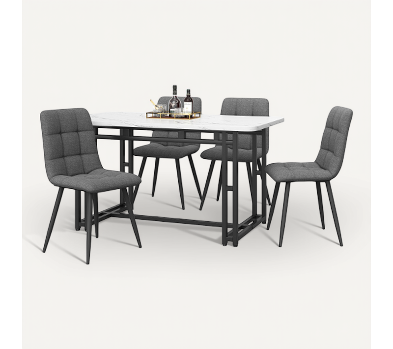 Ensemble Table Et Chaises, Table à Manger 120 Cm Avec Pieds Métal Noir Et 4 Chaises En Velours Gris