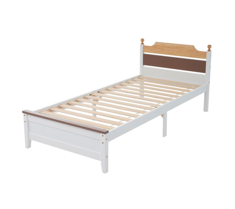 Lit Enfant 90x200 Cm, Lit Simple, Lit 1 Place, Avec Lattes, Tête De Lit, En Bois, Blanc