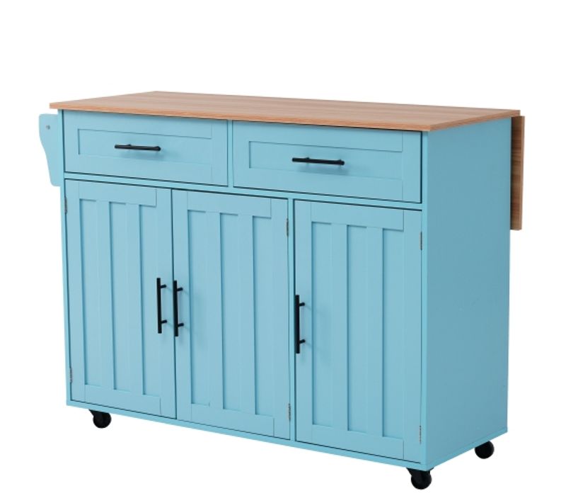 Desserte De Cuisine Avec Tiroirs Et Tablette Extensible à Roulettes, En Mdf, Bleu