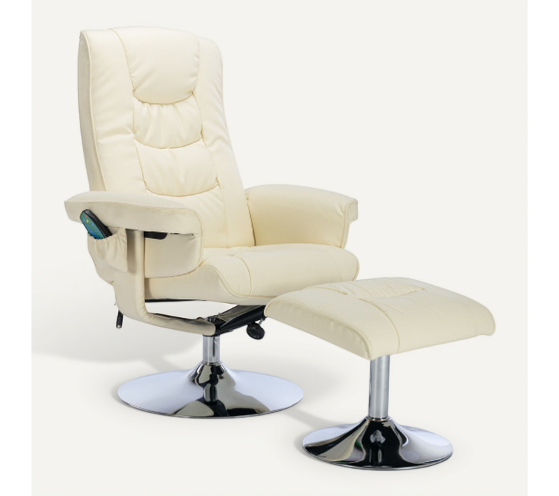Fauteuil Massant Inclinable 135° Avec Repose-pieds Pouf, Rotation 360°, Beige
