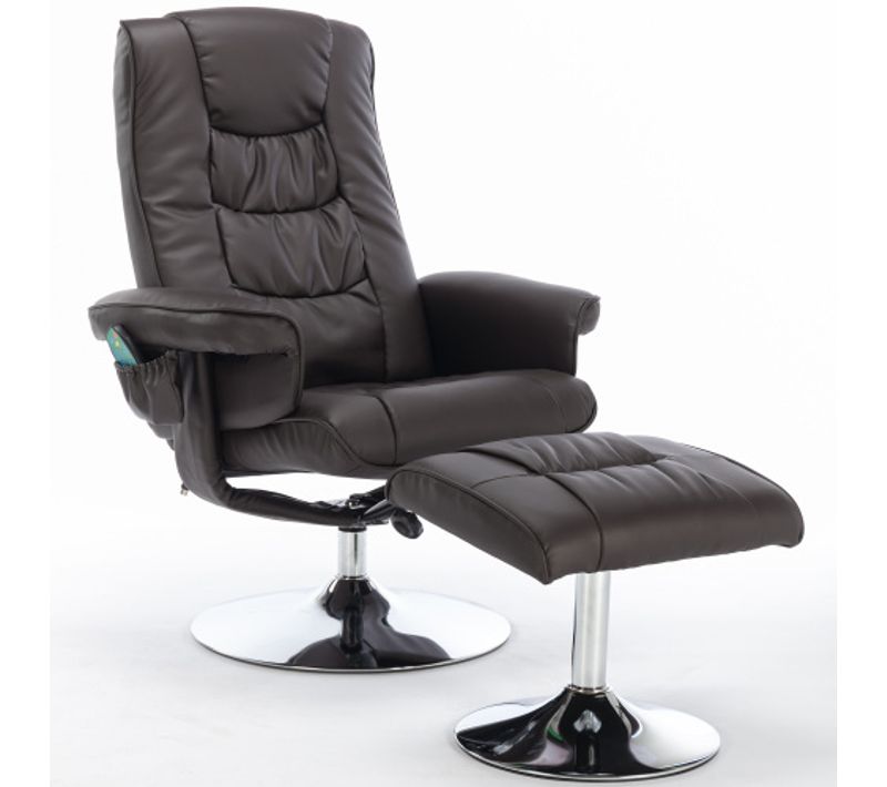 Fauteuil Massant Avec Repose-pieds Et Rotation 360°, Simili Cuir, Marron