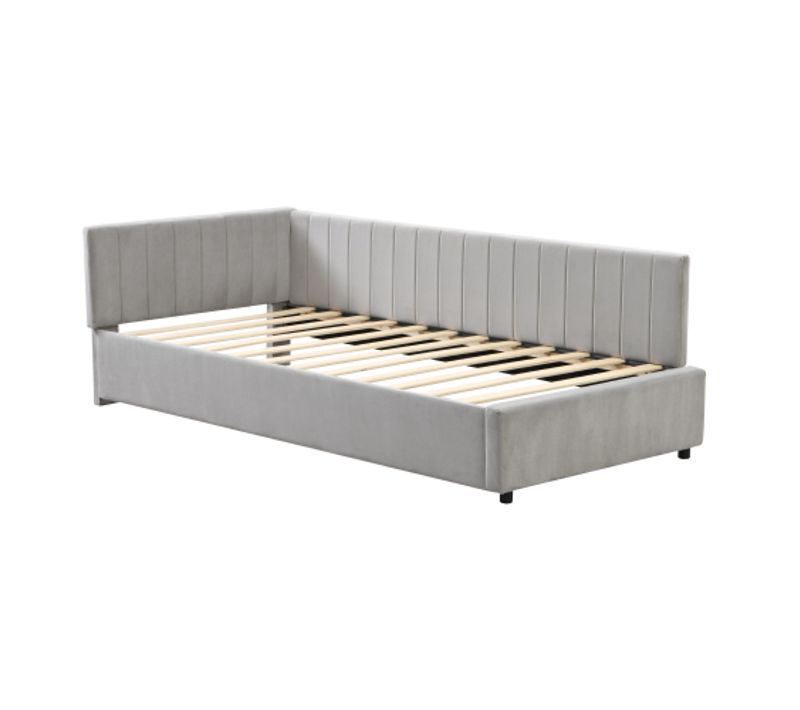Lit Enfant 90x200 Cm Avec Lattes Et Tête De Lit, En Velours, Gris