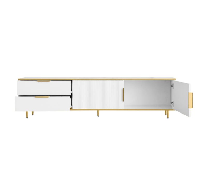Meuble TV 175 Cm, 2 Portes, 2 Tiroirs, Blanc