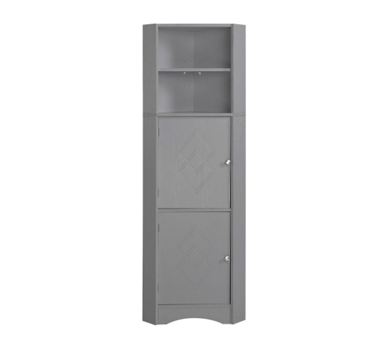 Meuble De Salle De Bain D'angle, 2 Étagères, 36,5 X 36,5 X 155 Cm, Gris