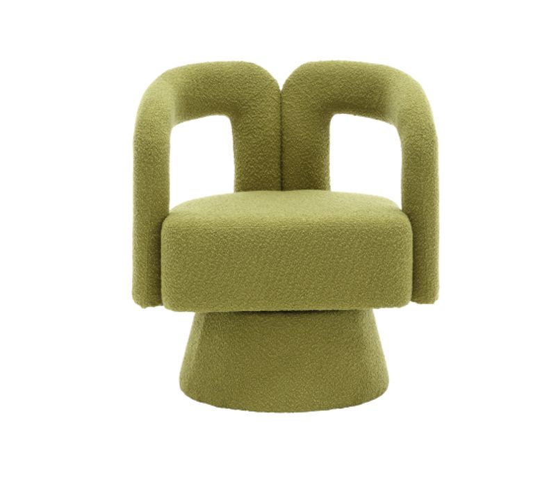 Fauteuil Pivotant En Bouclé, Dossier Et Accoudoirs Enveloppants, Assise Rembourrée, Olive
